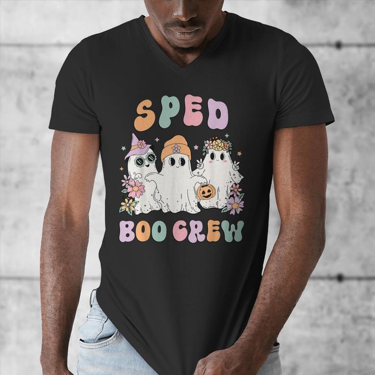 SPED Boo Crew Halloween Floral Ghost Special Ed SPED Teacher For Men Women Kids Men's V-Neck T-Shirt, funny design
