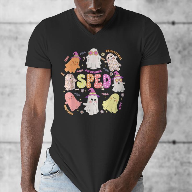 SPED Teacher Halloween Spooky Special Education Team Men Women Kids Men's V-Neck T-Shirt, funny design