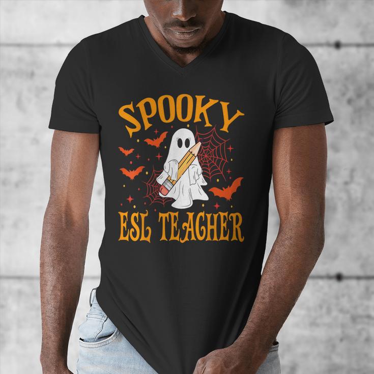 Spooky ESL Teacher Ghost Halloween School Women Men's V-Neck T-Shirt, Esl Teacher Gifts, funny design Spooky ESL Teacher Ghost Halloween School Women Men's V-Neck T-Shirt, Esl Teacher Gifts, funny design