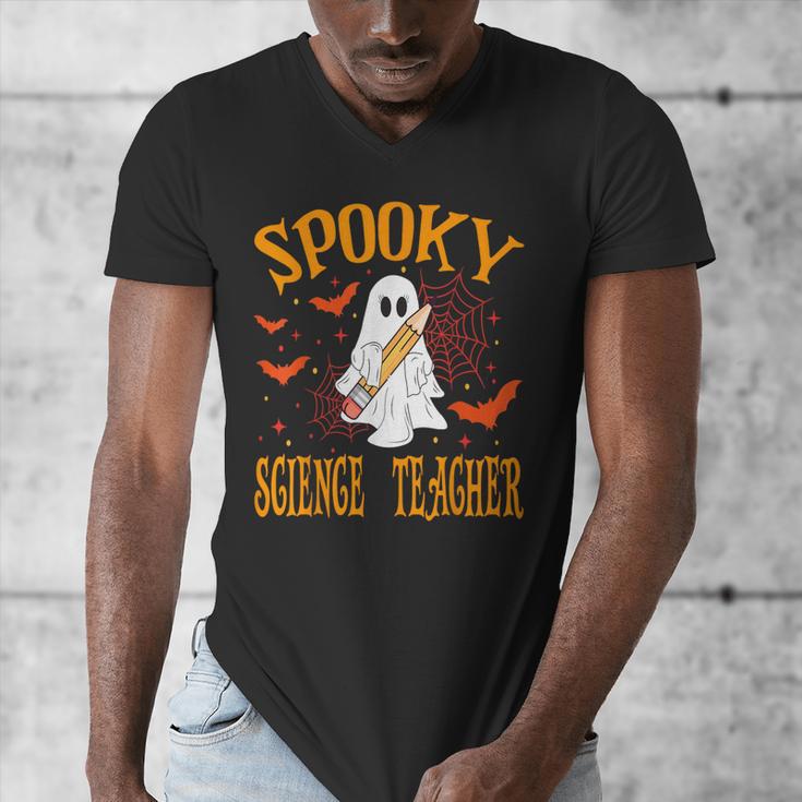 Spooky Science Teacher Ghost Halloween School Women Men's V-Neck T-Shirt, Science Teacher Gifts, funny design