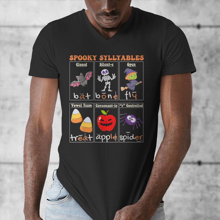 Spooky Syllables Halloween Teacher Student Education Men's V-Neck T-Shirt, funny design Spooky Syllables Halloween Teacher Student Education Men's V-Neck T-Shirt, funny design