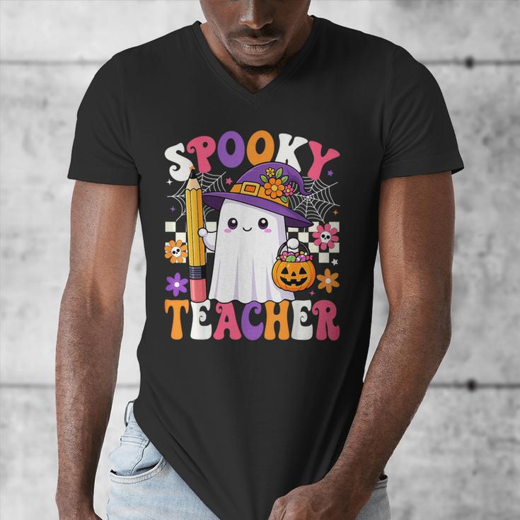 Spooky Teacher Ghost Pencil Teach Halloween Teacher Men's V-Neck T-Shirt, funny design