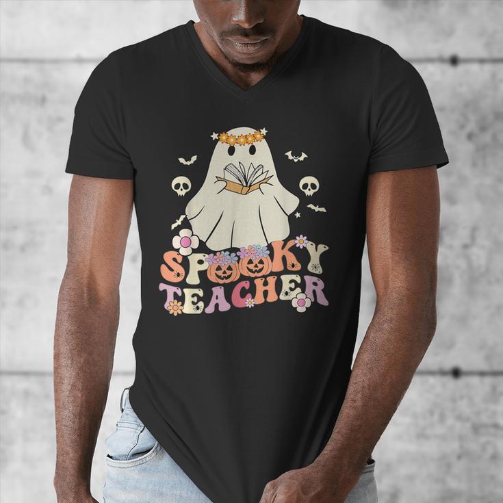 Spooky Teacher Groovy Retro Ghost Teacher Halloween 2023 For Men Women Kids Men's V-Neck T-Shirt, Groovy Teacher Gifts, funny design Spooky Teacher Groovy Retro Ghost Teacher Halloween 2023 For Men Women Kids Men's V-Neck T-Shirt, Groovy Teacher Gifts, funny design