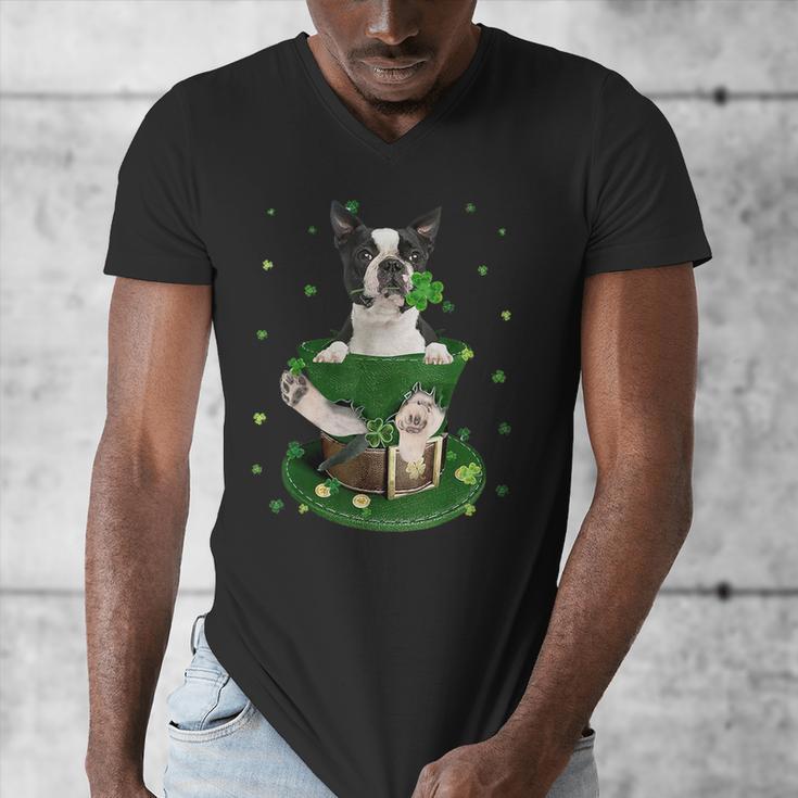 St Patrick's Day Leprechaun Boston Terrier Dog Shamrock For Men Women Kids Men's V-Neck T-Shirt, funny design