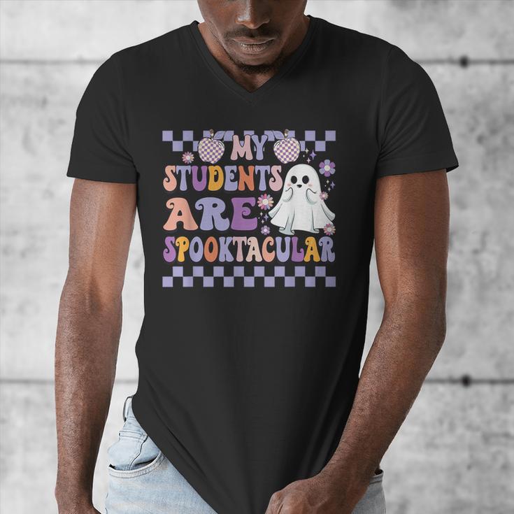 My Students Are Spooktacular Teacher Halloween Vibes Men's V-Neck T-Shirt, funny design