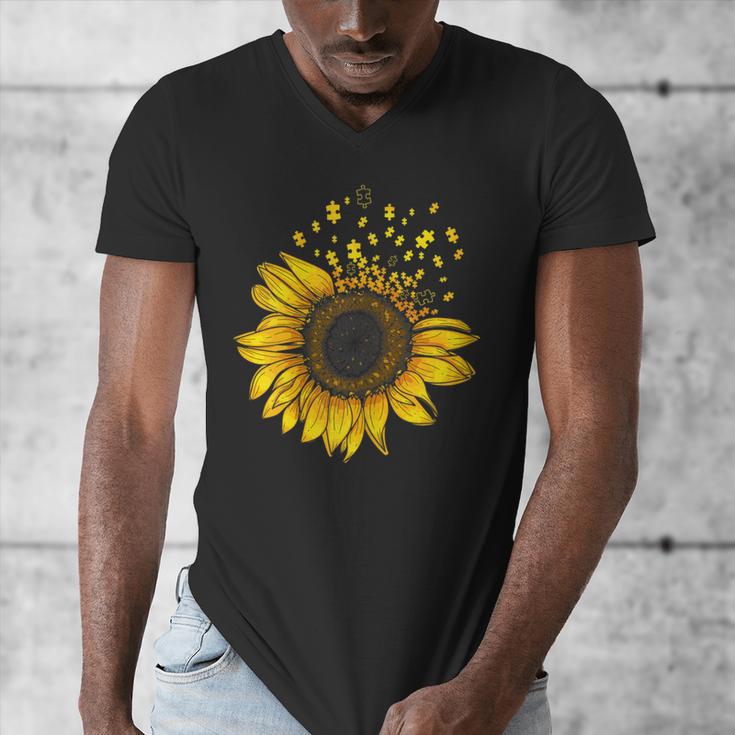 Sunflower Puzzle Pieces Autism Awareness For Mom Teacher For Women Men's V-Neck T-Shirt, Couple Gifts, funny design