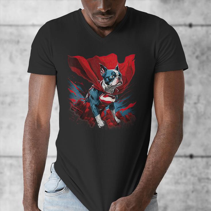 Super Power Superhero Boston Terrier Dog For Men Women Kids Men's V-Neck T-Shirt, funny design