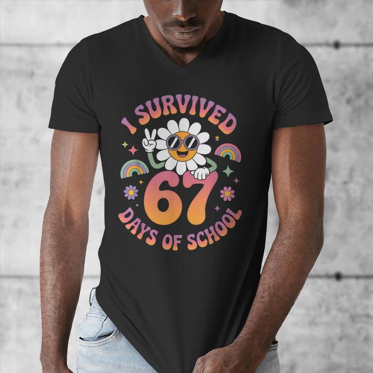 I Survived 67 Days Of School Groovy Retro Teachers Girls Men's V-Neck T-Shirt, funny design I Survived 67 Days Of School Groovy Retro Teachers Girls Men's V-Neck T-Shirt, funny design