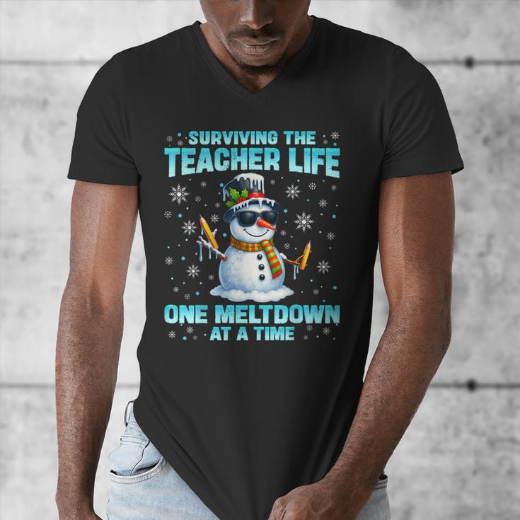Surviving The Teacher Life Pjs Pajamas Christmas Xmas Teache Men's V-Neck T-Shirt, funny design
