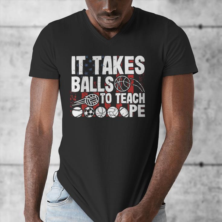 It Takes Balls To Teach Pe Teacher Chaos Coordinator US Flag Men's V-Neck T-Shirt, Pe Teacher Gifts, funny design It Takes Balls To Teach Pe Teacher Chaos Coordinator US Flag Men's V-Neck T-Shirt, Pe Teacher Gifts, funny design