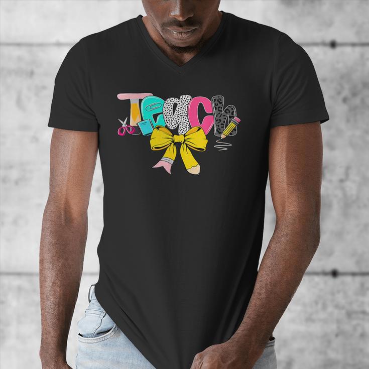 Teach Coquette Bow Teacher Back To School Happy First Day Men's V-Neck T-Shirt, funny design Teach Coquette Bow Teacher Back To School Happy First Day Men's V-Neck T-Shirt, funny design