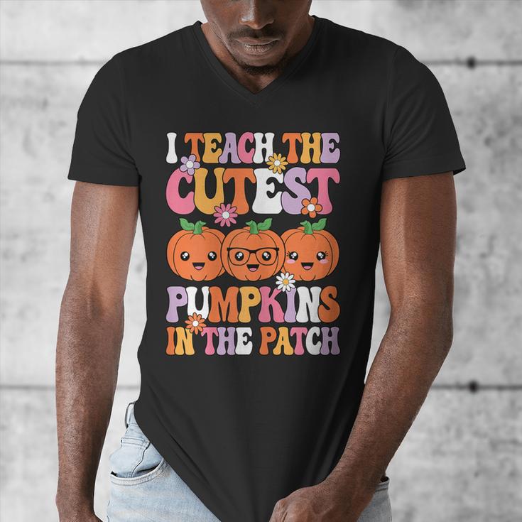 I Teach The Cutest Pumpkins Halloween Fall Teacher Women Men's V-Neck T-Shirt, funny design