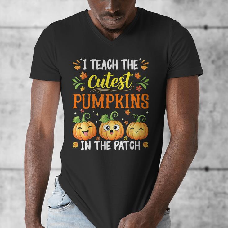 I Teach The Cutest Pumpkins Halloween Teacher Men's V-Neck T-Shirt, funny design
