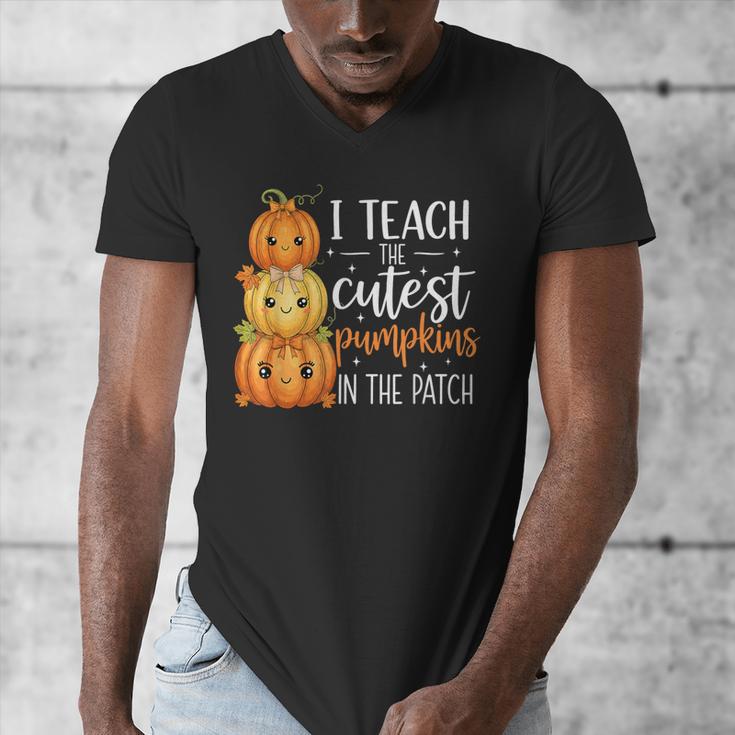 I Teach The Cutest Pumpkins In The Patch Fall Autumn Teacher Men's V-Neck T-Shirt, funny design