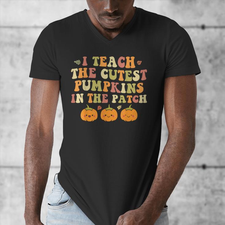 I Teach The Cutest Pumpkins In The Patch Fall Season Teacher Men's V-Neck T-Shirt, funny design I Teach The Cutest Pumpkins In The Patch Fall Season Teacher Men's V-Neck T-Shirt, funny design