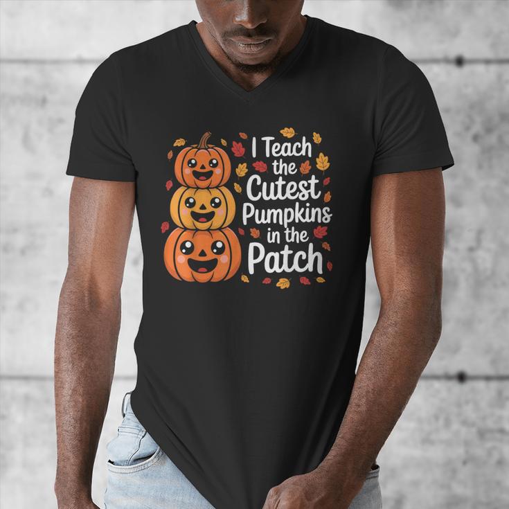 i Teach The Cutest Pumpkins In The Patch Teacher Halloween Men's V-Neck T-Shirt, funny design