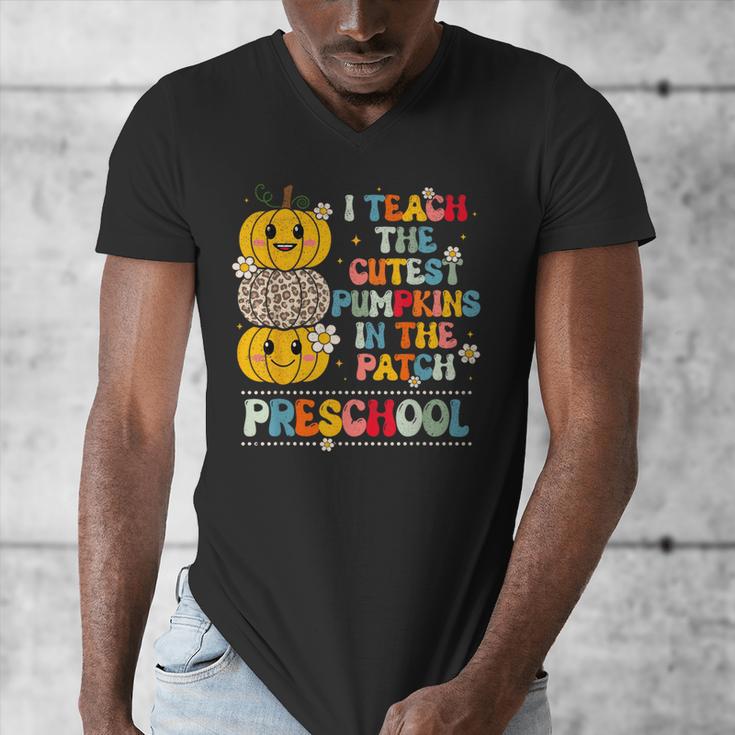 I Teach The Cutest Pumpkins Preschool Teacher Halloween Men's V-Neck T-Shirt, funny design