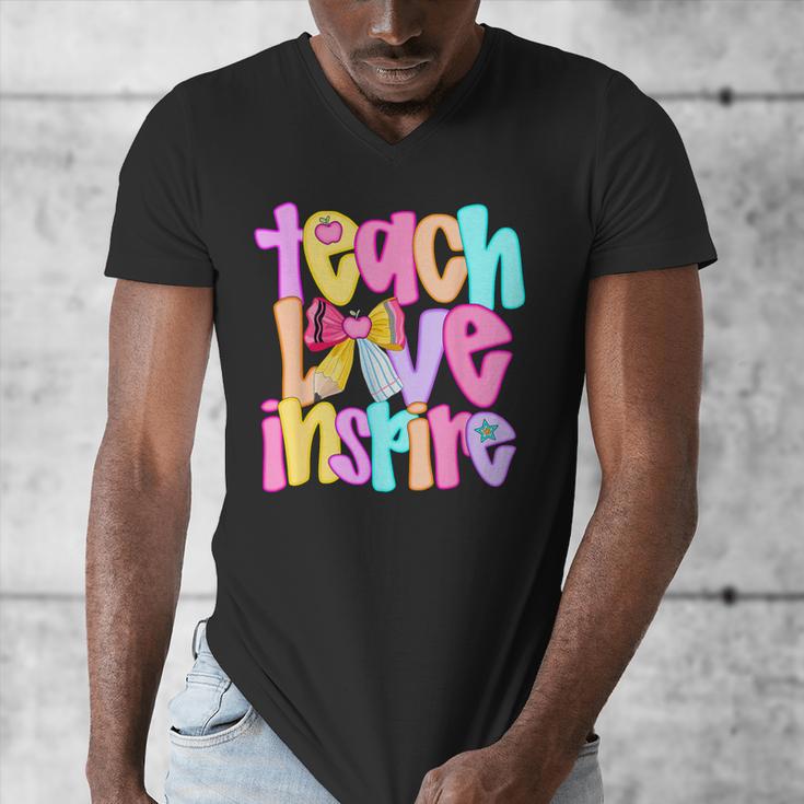 Teach Love Inspire Preppy Back To School Teacher Women Men's V-Neck T-Shirt, funny design