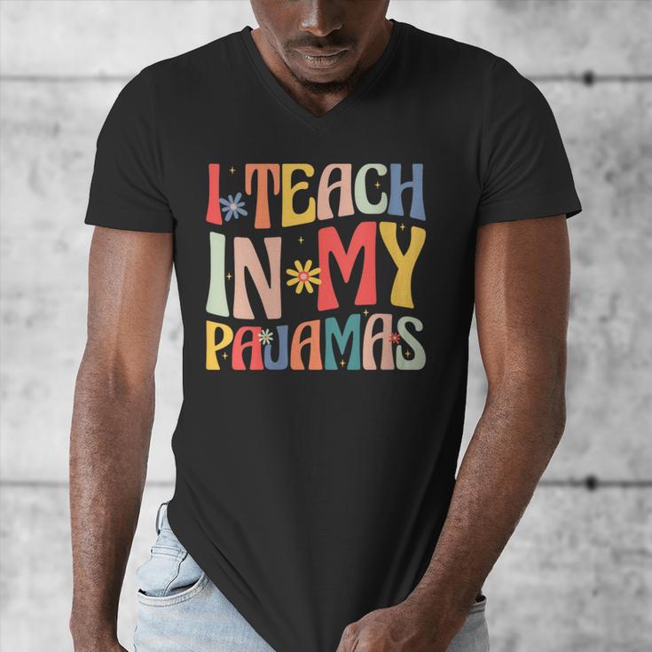 I Teach In My Pajamas Retro Groovy Teacher Humor Men's V-Neck T-Shirt, Groovy Teacher Gifts, funny design I Teach In My Pajamas Retro Groovy Teacher Humor Men's V-Neck T-Shirt, Groovy Teacher Gifts, funny design