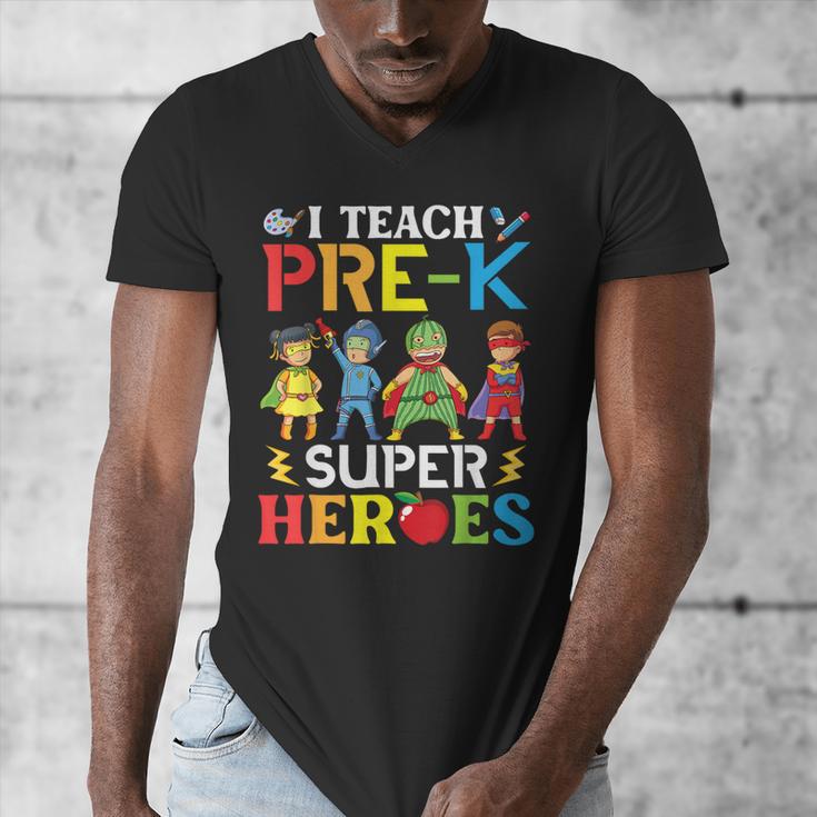 I Teach Pre-K Superheroes Students Teacher Back To School Men's V-Neck T-Shirt, funny design