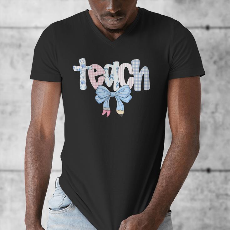 Teach Teacher Coquette Bow Pencil Back To School First Day Men's V-Neck T-Shirt, funny design Teach Teacher Coquette Bow Pencil Back To School First Day Men's V-Neck T-Shirt, funny design