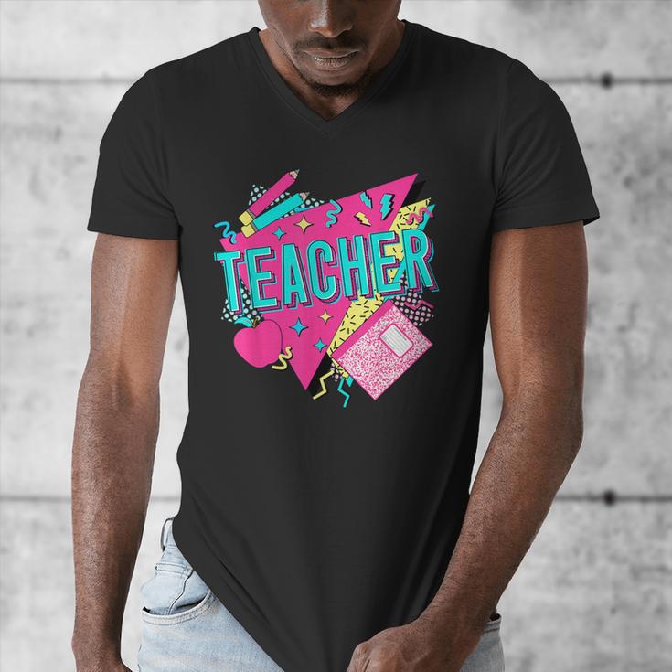 Teacher 90s Retro Colorful Teacher Of The 90s Back To School Men's V-Neck T-Shirt, 90s Teacher Gifts, funny design