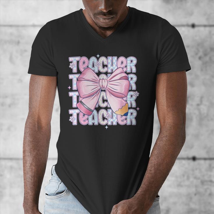 Teacher Bow Pencil Flowers Teacher Back To School Men's V-Neck T-Shirt, funny design Teacher Bow Pencil Flowers Teacher Back To School Men's V-Neck T-Shirt, funny design