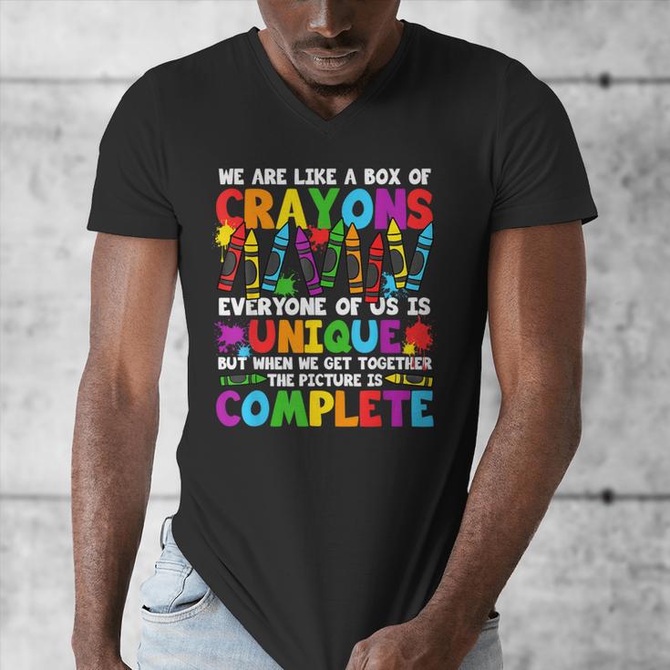 Teacher We Are Like A Box Of Crayons Back To School Men's V-Neck T-Shirt, funny design