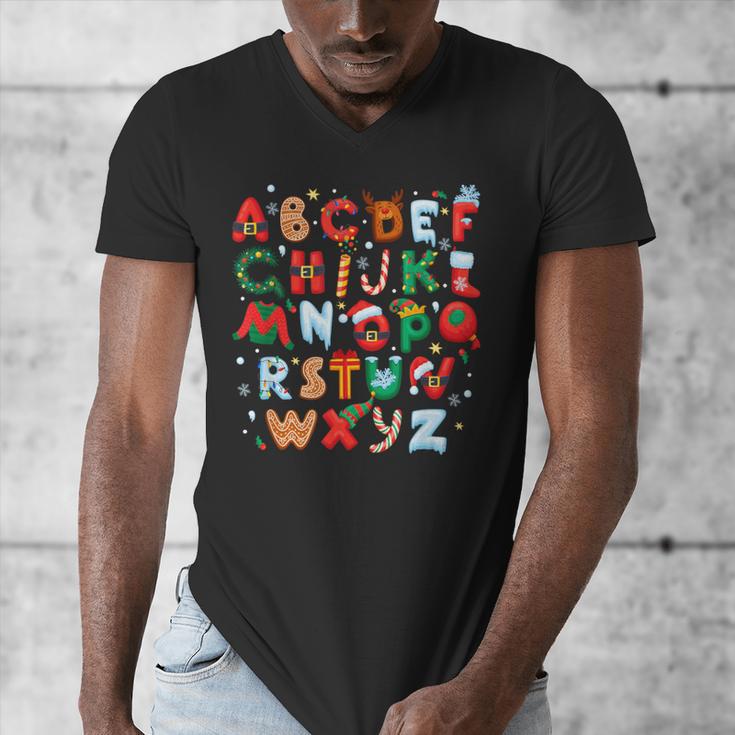 Teacher Christmas Alphabet Back To School Holiday Learning Men's V-Neck T-Shirt, funny design Teacher Christmas Alphabet Back To School Holiday Learning Men's V-Neck T-Shirt, funny design