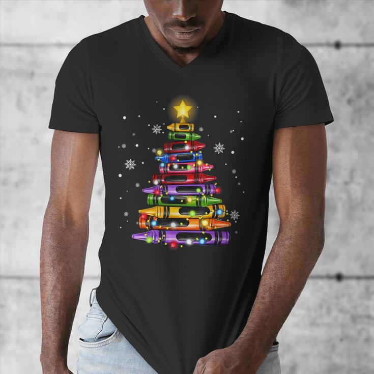 Teacher Crayon Christmas Tree Lights Student School Xmas Men's V-Neck T-Shirt, funny design Teacher Crayon Christmas Tree Lights Student School Xmas Men's V-Neck T-Shirt, funny design