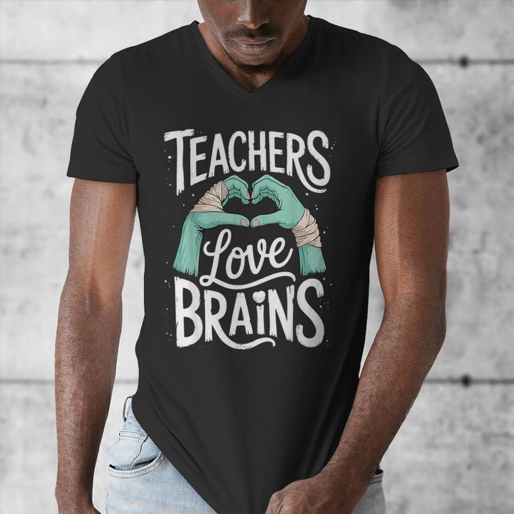 Teacher Halloween Shirt Women Men Teachers Love Brains Men's V-Neck T-Shirt, funny design