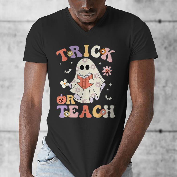 Teacher Halloween Trick Or Teach Floral Ghost Men's V-Neck T-Shirt, funny design