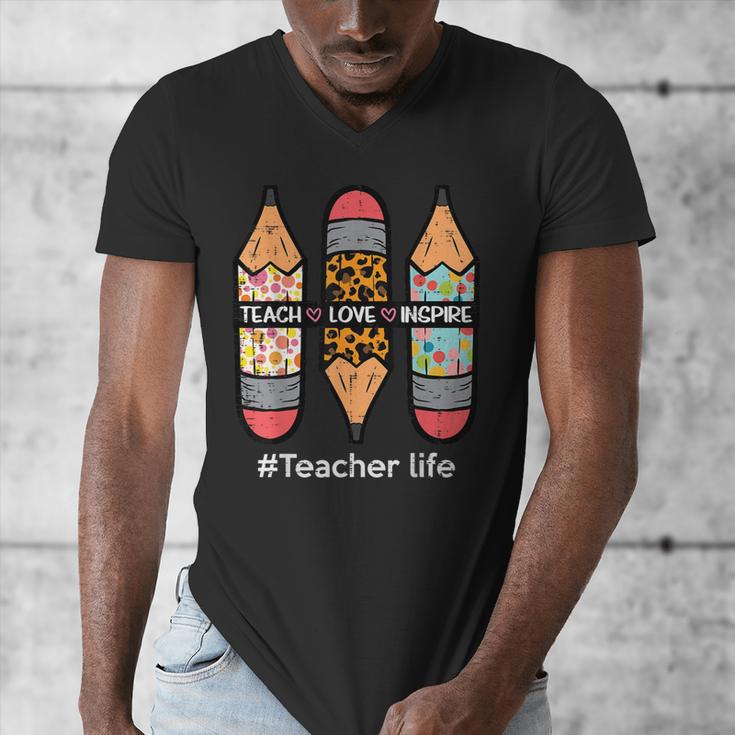 Teacher Life Teach Love Inspire Pencils Inspirational Women Men's V-Neck T-Shirt, funny design Teacher Life Teach Love Inspire Pencils Inspirational Women Men's V-Neck T-Shirt, funny design