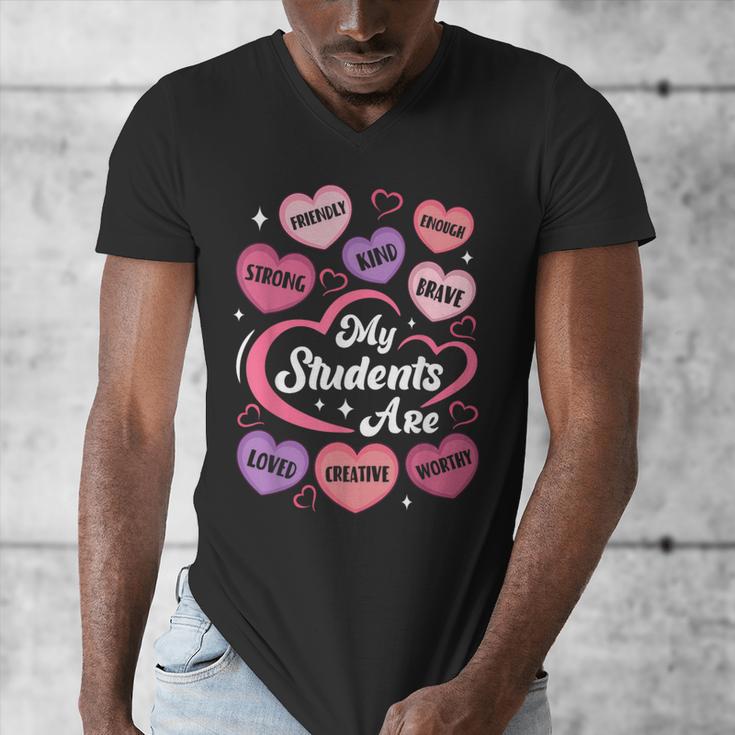 Teacher Positive Affirmations Candy Heart Valentine's Day Men's V-Neck T-Shirt, funny design