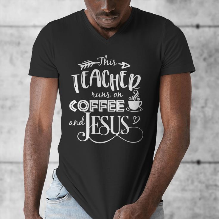 This Teacher Runs On Coffee And Jesus T Shirt Christian Tees Men's V-Neck T-Shirt, funny design