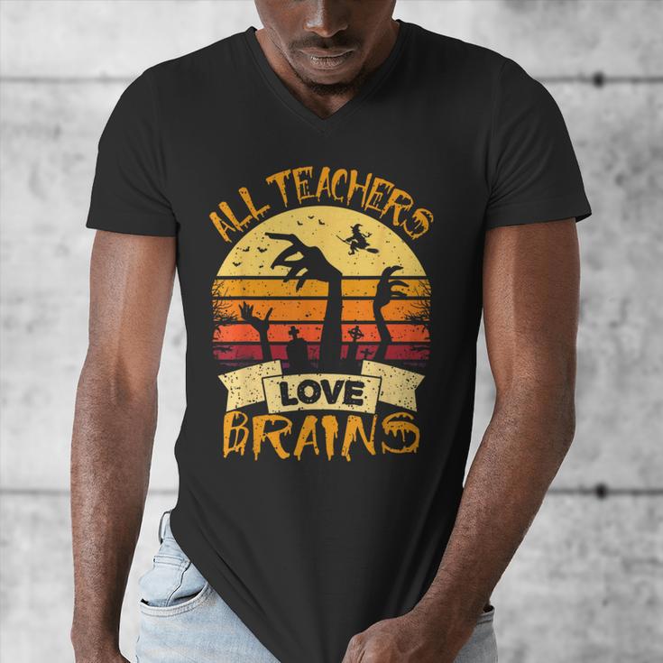Teacher Shirt All Teachers Love Brains Halloween Men Women Men's V-Neck T-Shirt, funny design