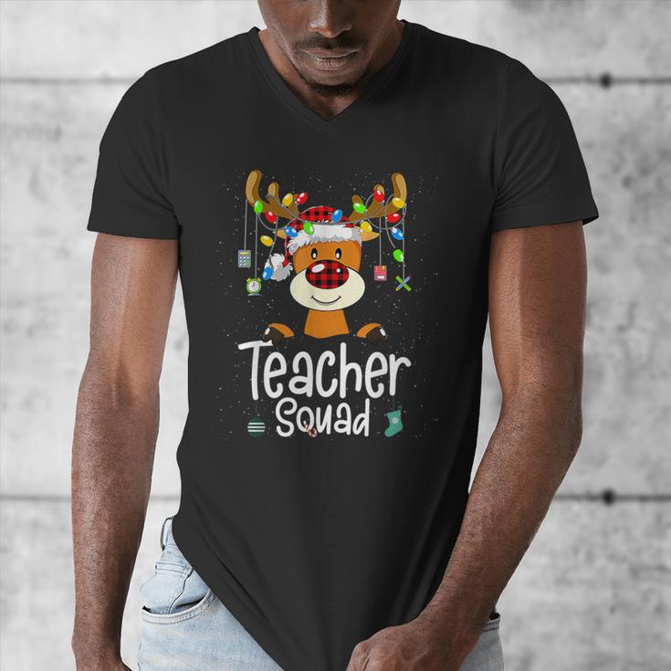 Teacher Squad Red Plaid Rudolph Reindeer Christmas Men's V-Neck T-Shirt, funny design