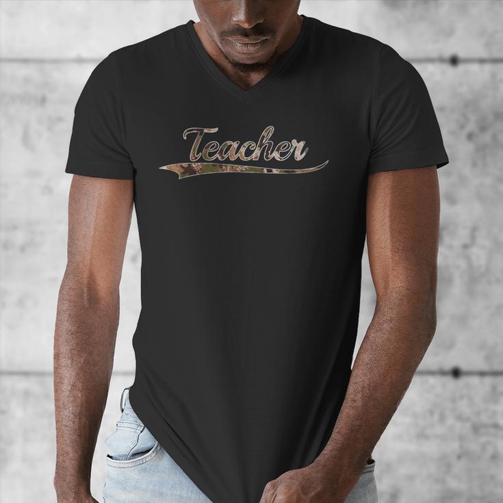Teacher Teaching Camouflage Vintage Inspired Distressed Camo For Men Women Men's V-Neck T-Shirt, funny design