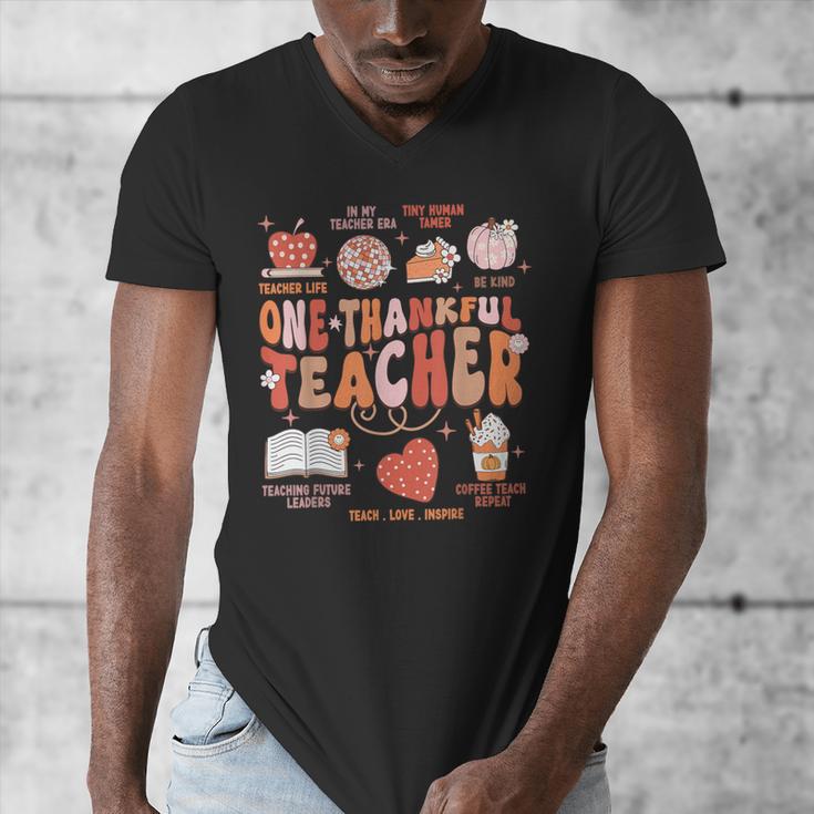Teacher Thanksgiving Shirt Women One Thankful Teacher Fall Men's V-Neck T-Shirt, funny design