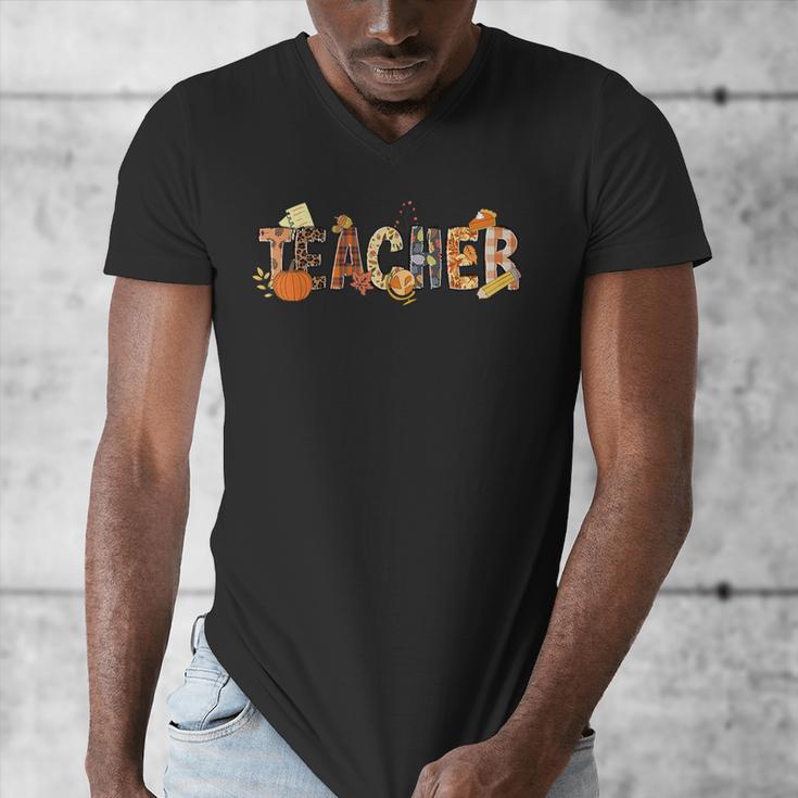 Teacher Thanksgiving Women Autumn Fall Halloween Pumpkin Tee Men's V-Neck T-Shirt, funny design Teacher Thanksgiving Women Autumn Fall Halloween Pumpkin Tee Men's V-Neck T-Shirt, funny design
