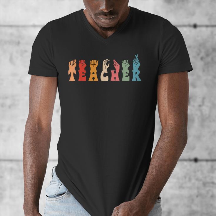 Teacher Word In Sign Language Awareness ASL Back To School Men's V-Neck T-Shirt, funny design Teacher Word In Sign Language Awareness ASL Back To School Men's V-Neck T-Shirt, funny design