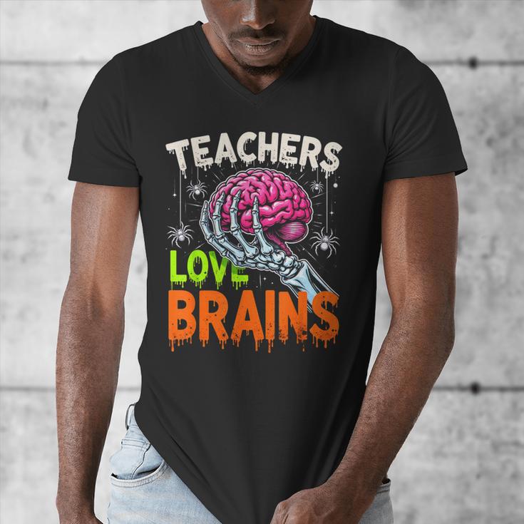 Teachers Love Brains Halloween 2025 Skeleton Costume Men's V-Neck T-Shirt, funny design Teachers Love Brains Halloween 2025 Skeleton Costume Men's V-Neck T-Shirt, funny design