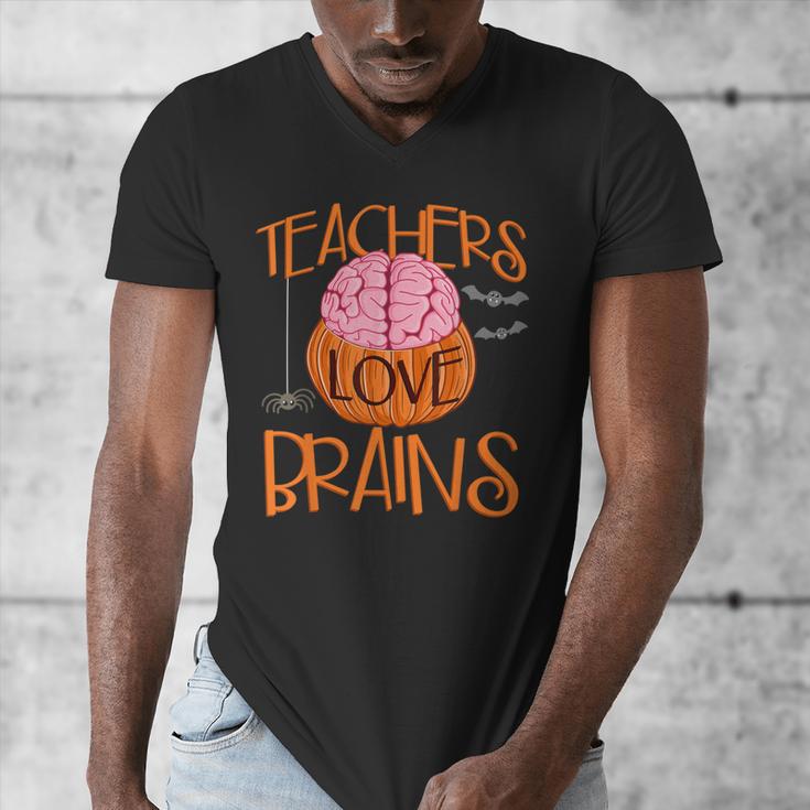 Teachers Love Brains Halloween T-Shirt For Men Women Men's V-Neck T-Shirt, funny design
