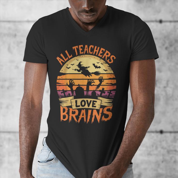 All Teachers Love Brains Halloween Teacher Men's V-Neck T-Shirt, funny design