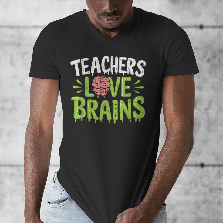 Teachers Love Brains Halloween Teacher Zombie Men's V-Neck T-Shirt, funny design Teachers Love Brains Halloween Teacher Zombie Men's V-Neck T-Shirt, funny design