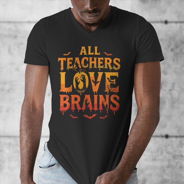 All Teachers Love Brains Shirt Halloween Teacher Men's V-Neck T-Shirt, funny design