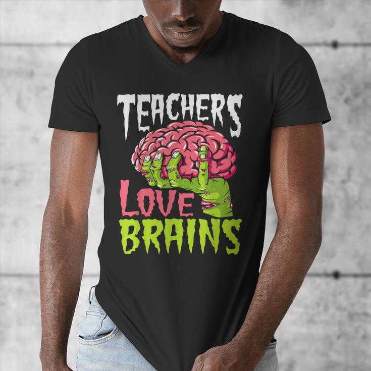 Teachers Love Brains Zombie Teacher Halloween Zombies Men's V-Neck T-Shirt, funny design