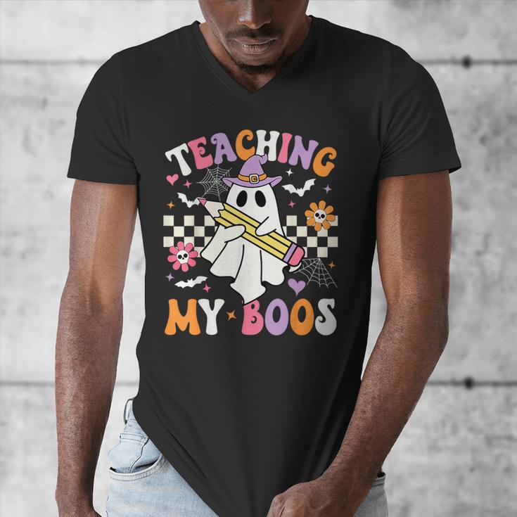 Teaching My Boos Ghost Teacher Cute Groovy Halloween Teacher Men's V-Neck T-Shirt, Groovy Teacher Gifts, funny design Teaching My Boos Ghost Teacher Cute Groovy Halloween Teacher Men's V-Neck T-Shirt, Groovy Teacher Gifts, funny design