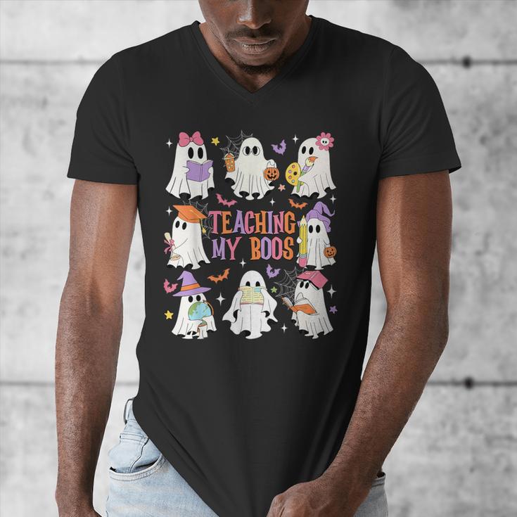 Teaching My Boos Teacher Cute Ghost Groovy Teacher Halloween Men's V-Neck T-Shirt, Groovy Teacher Gifts, funny design Teaching My Boos Teacher Cute Ghost Groovy Teacher Halloween Men's V-Neck T-Shirt, Groovy Teacher Gifts, funny design