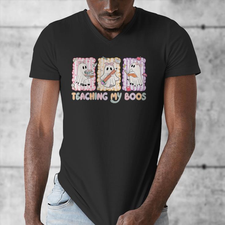 Teaching Is My Boos Teacher Ghost Halloween Women Girls Men's V-Neck T-Shirt, funny design